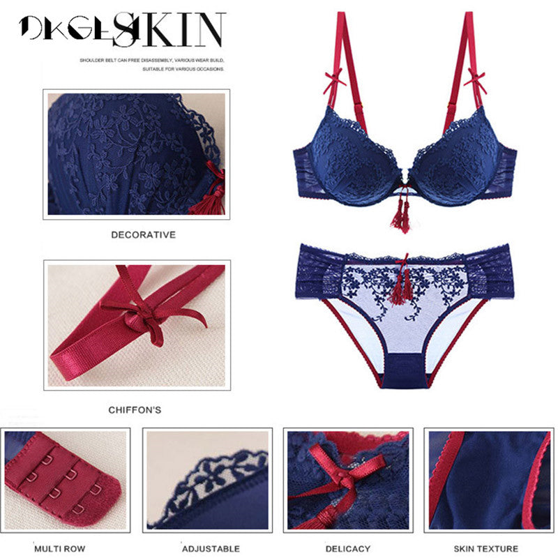Palace Tassel Push-Up Lace Bra Set – Thick Cotton Lingerie