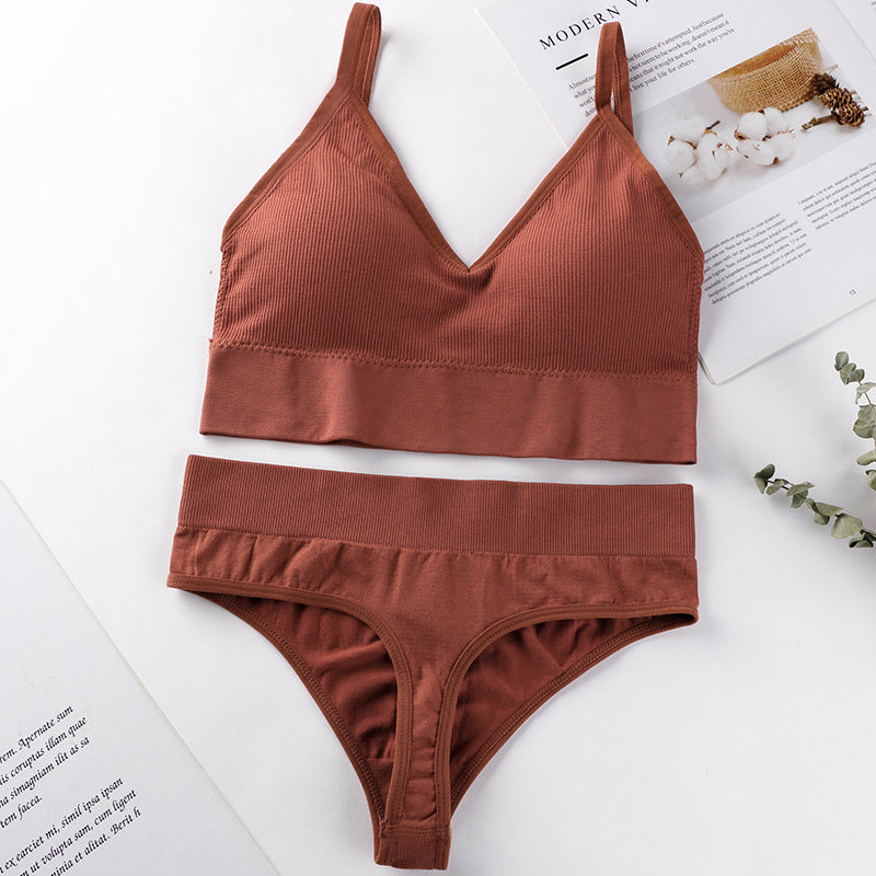 Wire-Free Deep V Backless Bra Set with Sexy Thong
