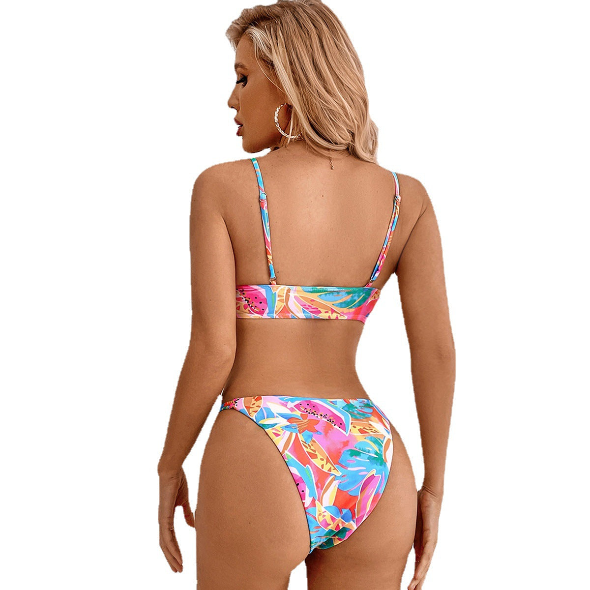 Sexy Color-Block Backless Bikini Gathered Swimsuit