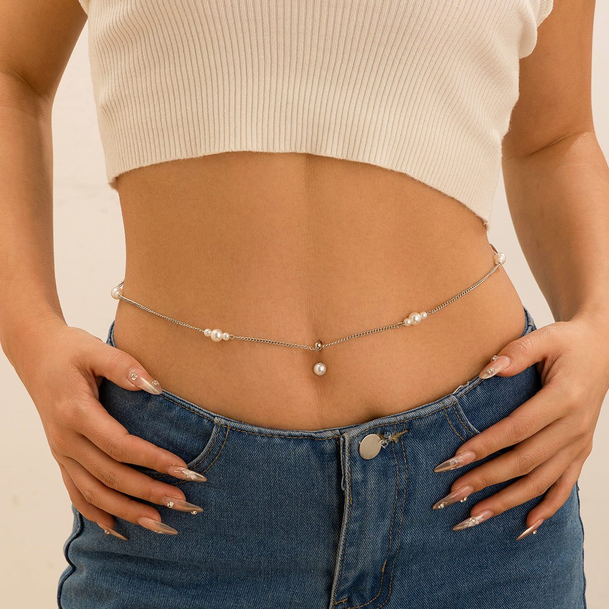 Zircon Pearl Tassel Navel Body Chain – Sexy Waist Jewelry