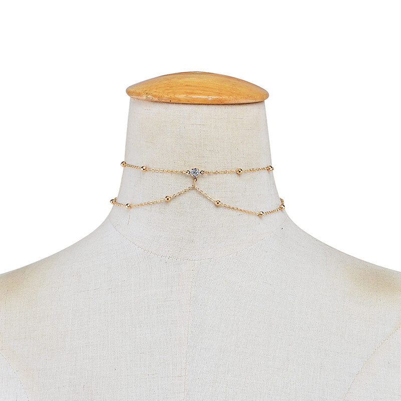 Beach Body Chain Necklace – Flash Diamond Tassel Chest Jewelry