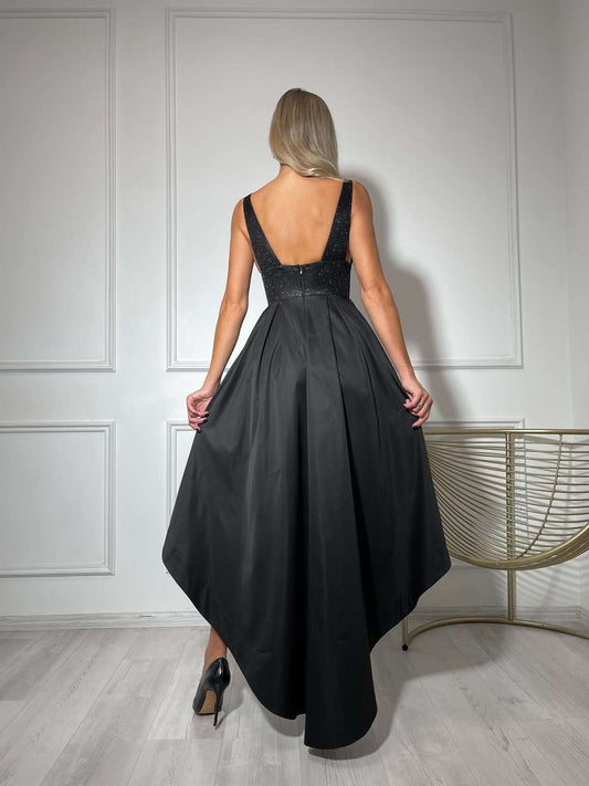 Glitter Deep-Neck Black Formal Dress