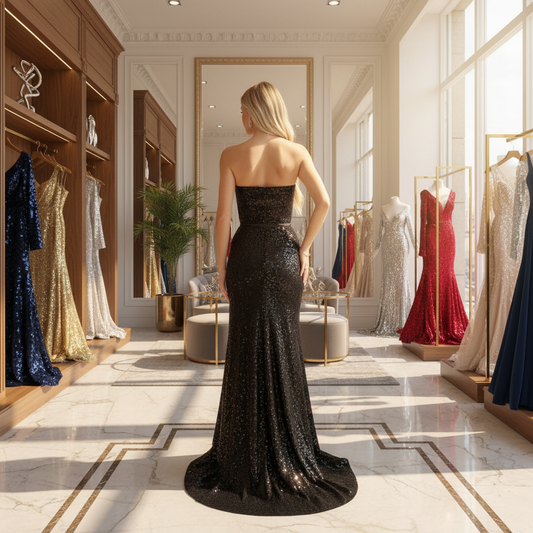 Black Sequin Off-Shoulder Corset Mermaid Gown