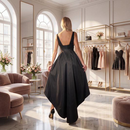 Glitter Deep-Neck Black Formal Dress