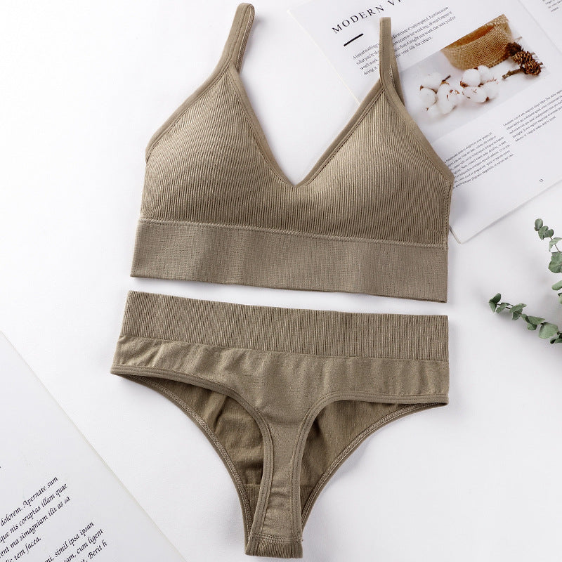 Wire-Free Deep V Backless Bra Set with Sexy Thong