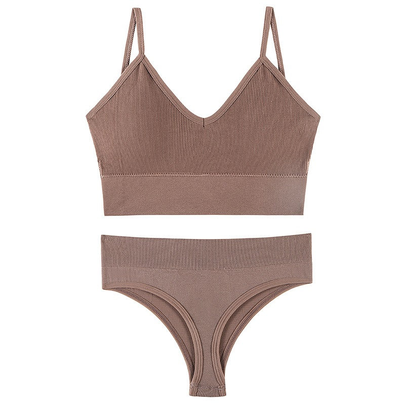 Wireless Triangle Cup Bra Set with Sexy Back Design