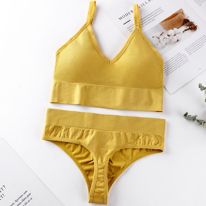Wire-Free Deep V Backless Bra Set with Sexy Thong