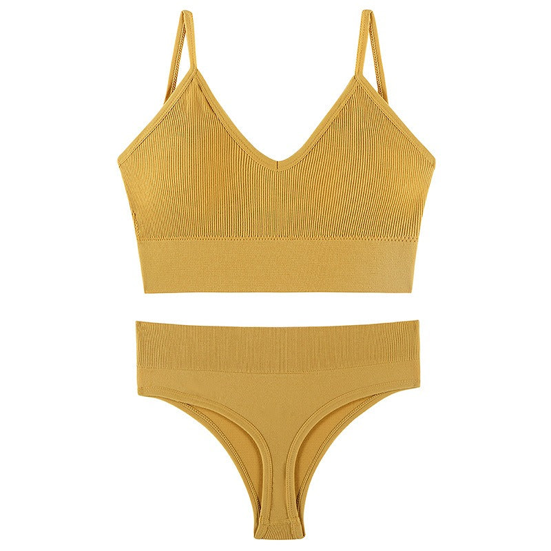 Wireless Triangle Cup Bra Set with Sexy Back Design