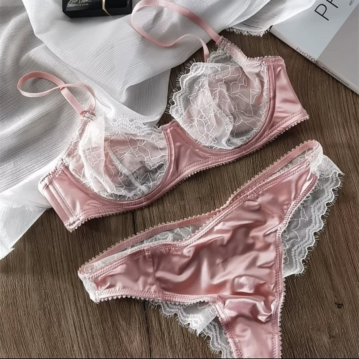 French Lace Anti-Convex Bra Set – Sexy Underwire Lingerie