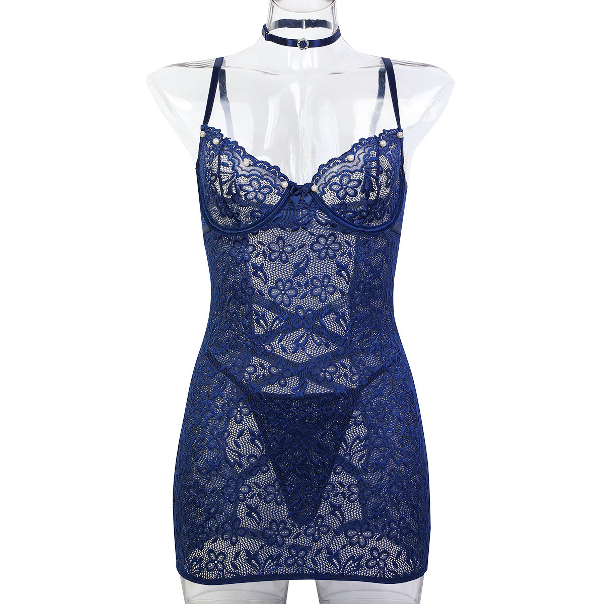Lingerie Dress with Bra Cups and Beading, Non-Drop European and French Style Sheer Sexy Lingerie Strapless Fitted Dress
