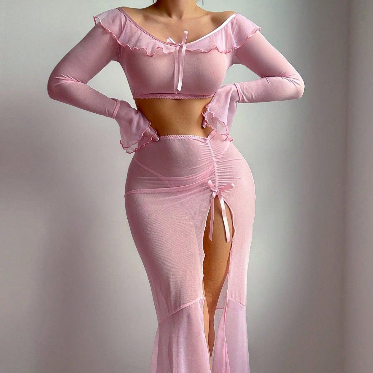 Sexy Mesh Long-Sleeve Bra Set – Slimming Lingerie