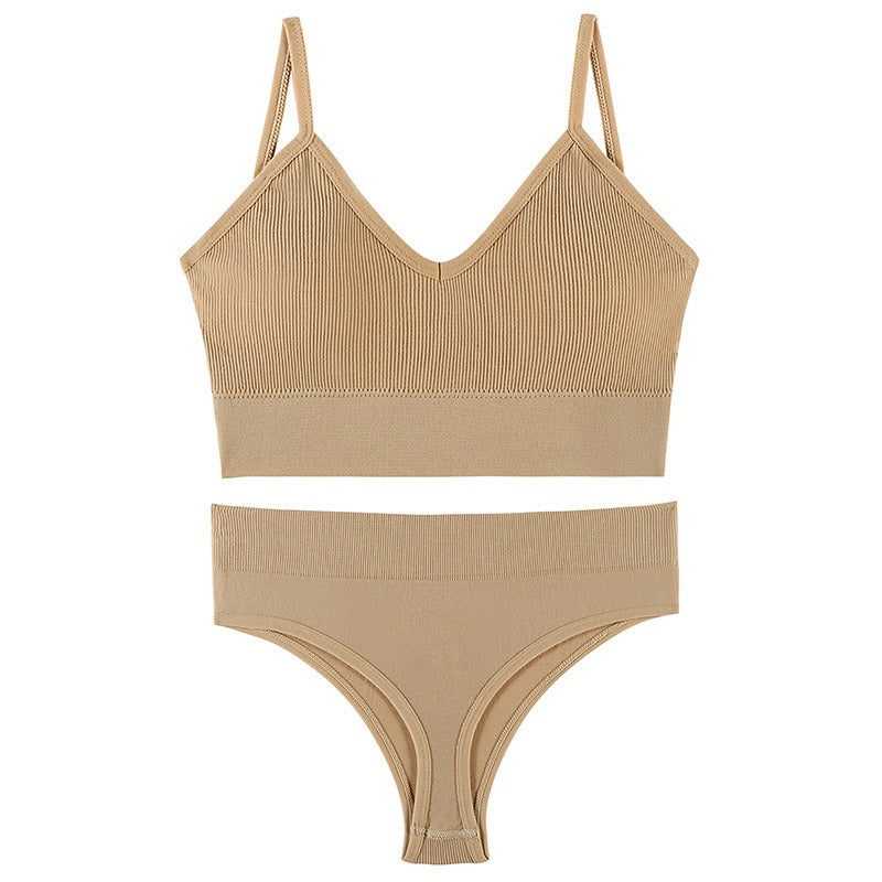 Wireless Triangle Cup Bra Set with Sexy Back Design