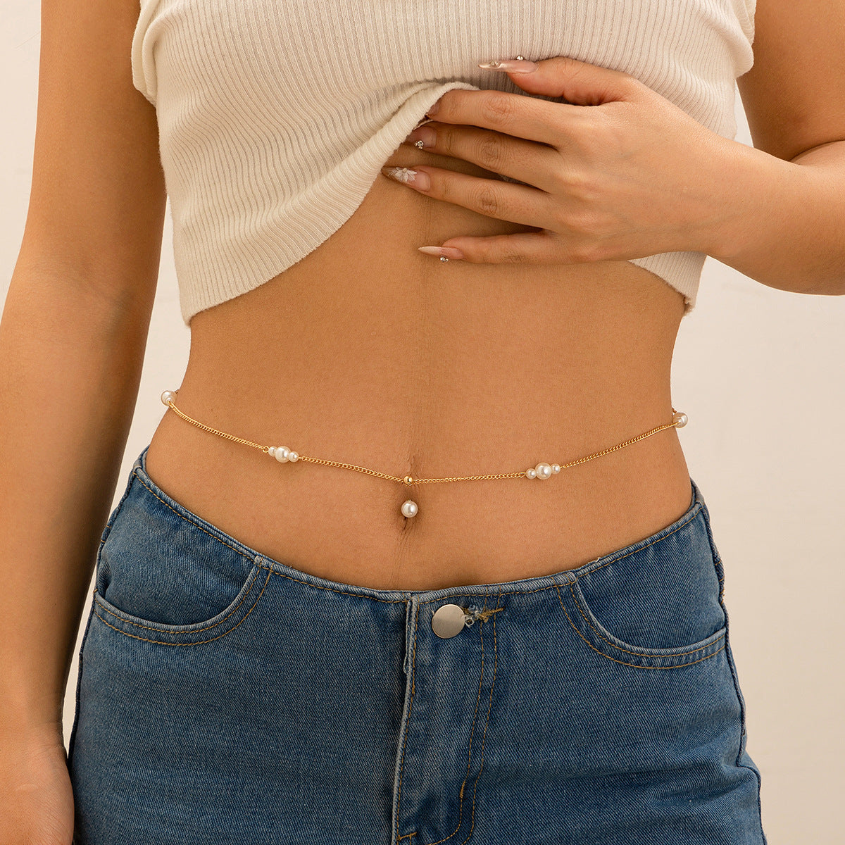 Zircon Pearl Tassel Navel Body Chain – Sexy Waist Jewelry
