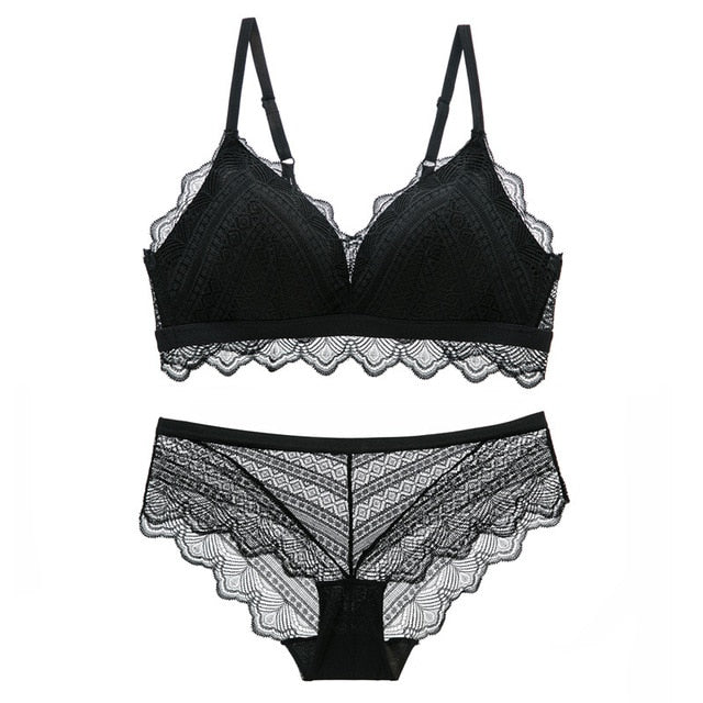 Ultra-Thin Cotton Lace Bra & Panty Set – White Women’s Lingerie