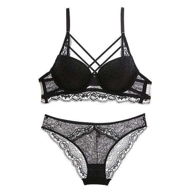 Black Push-Up Lace Bra Set – Classic Bandage Lingerie