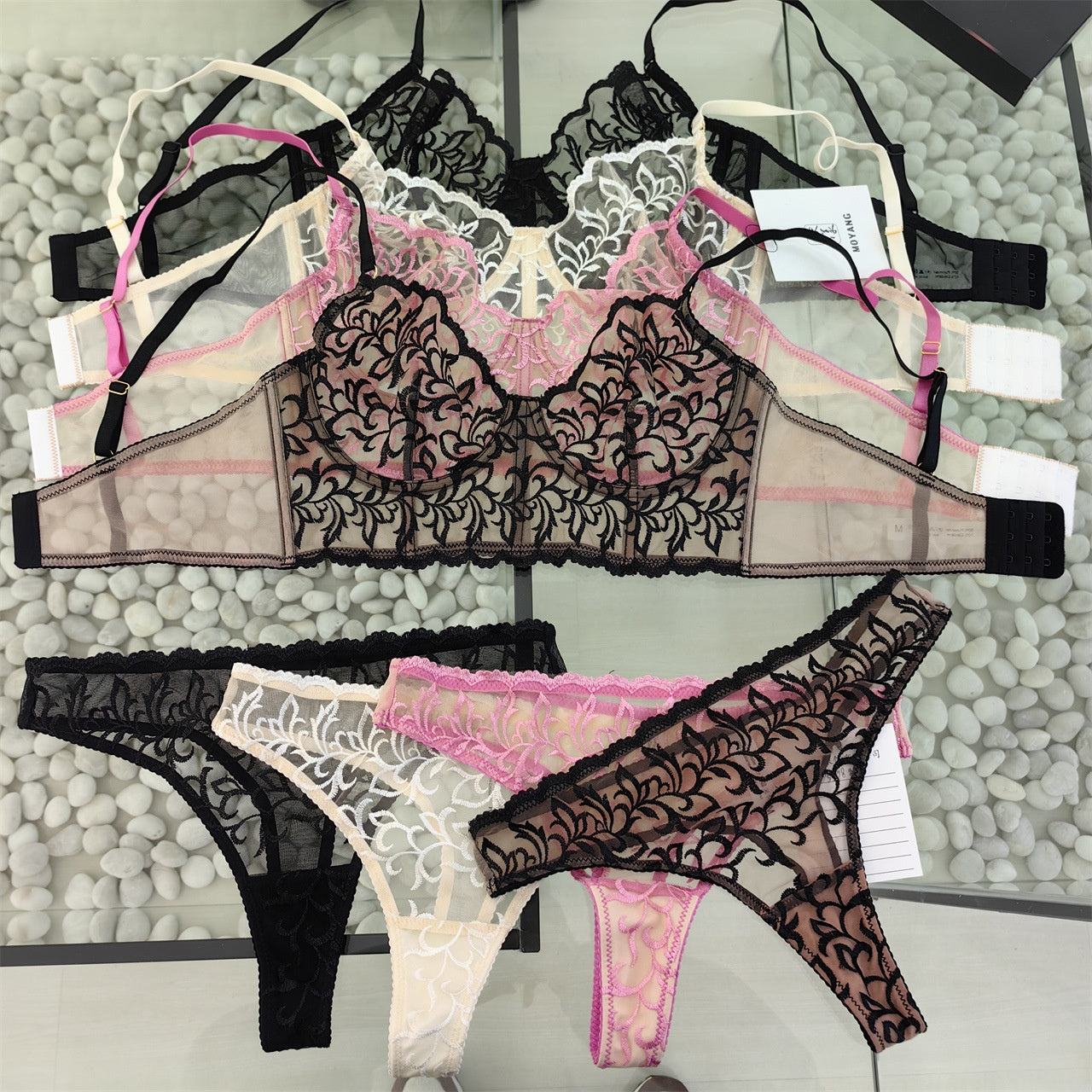 French Ultra-Thin Lace Minimizer Bra Set – Large Bust Push-Up Lingerie