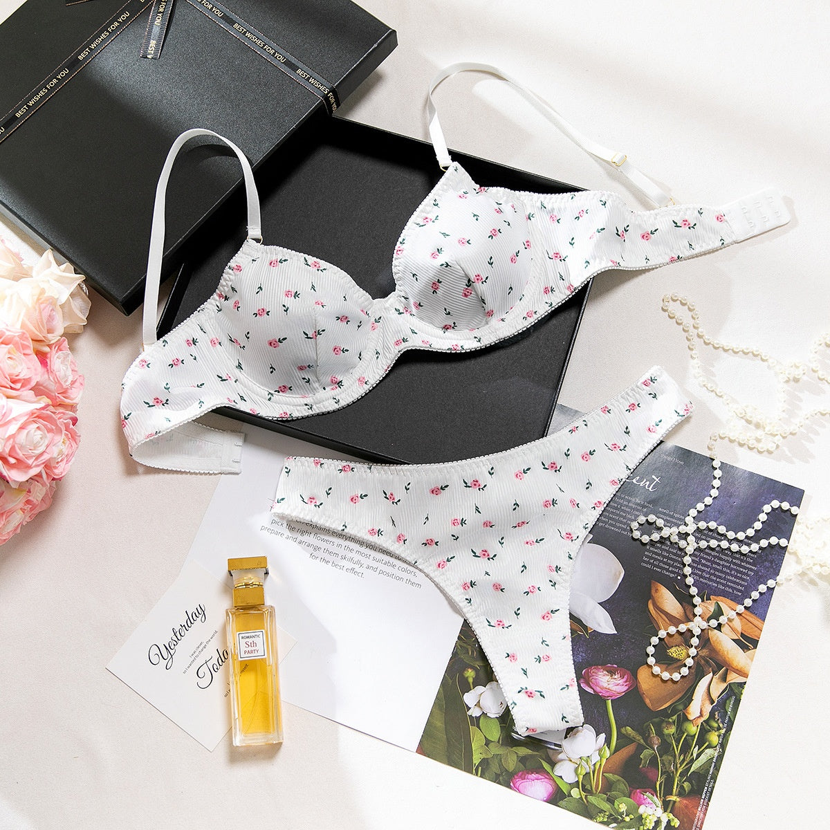 Sexy Floral Knitted Bra Set – Women’s Lingerie
