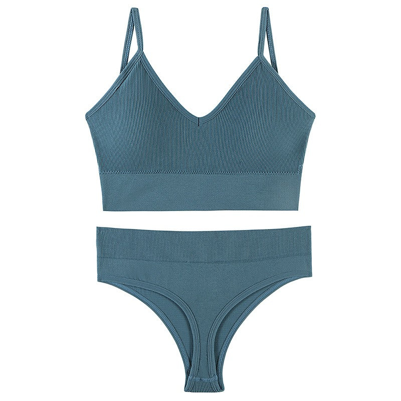 Wireless Triangle Cup Bra Set with Sexy Back Design