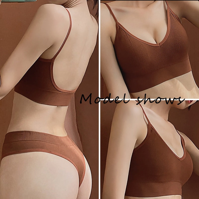 Wireless Triangle Cup Bra Set with Sexy Back Design