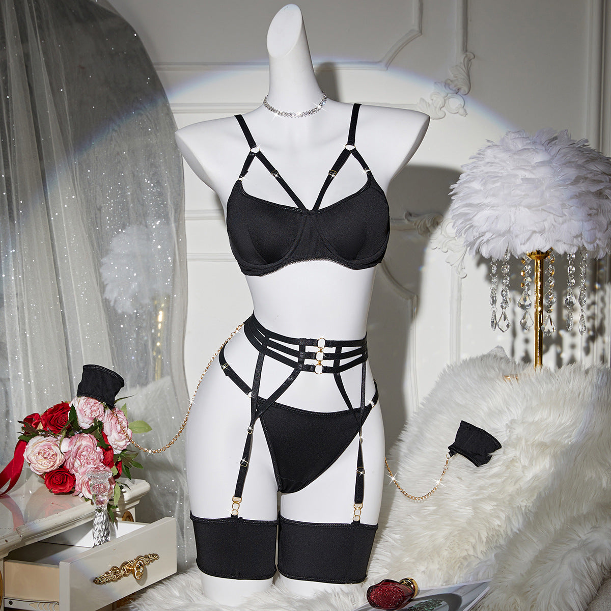 Sexy Hollow Chain Lingerie Set – Women’s Intimate Wear