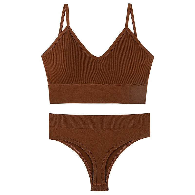 Wireless Triangle Cup Bra Set with Sexy Back Design