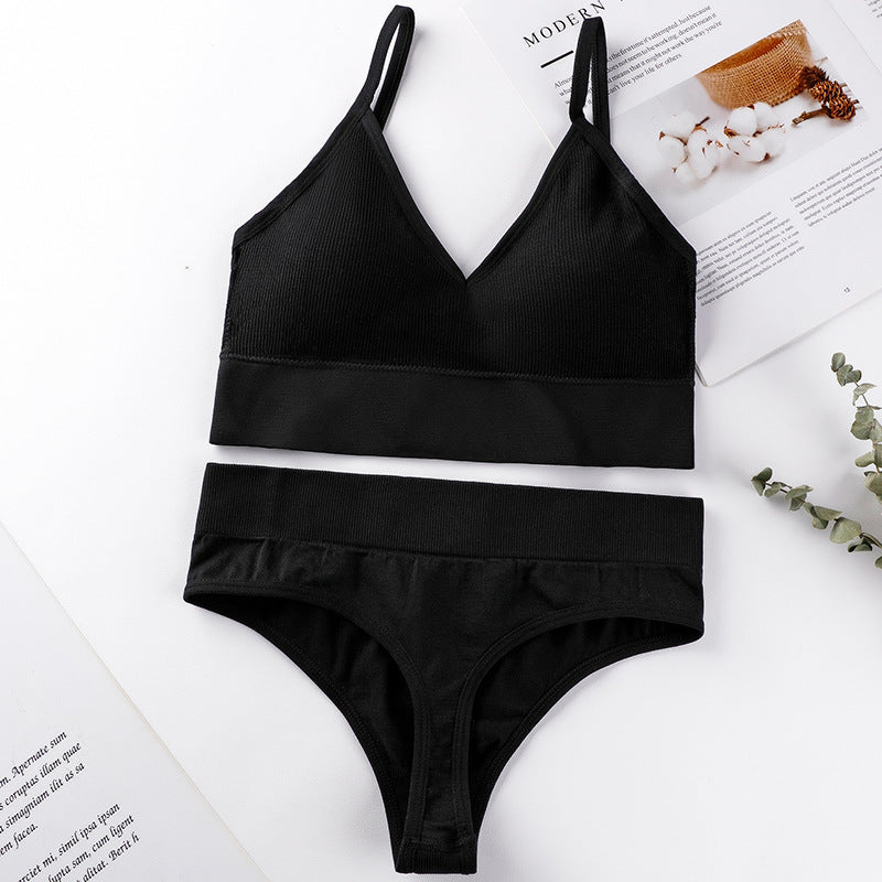 Wire-Free Deep V Backless Bra Set with Sexy Thong
