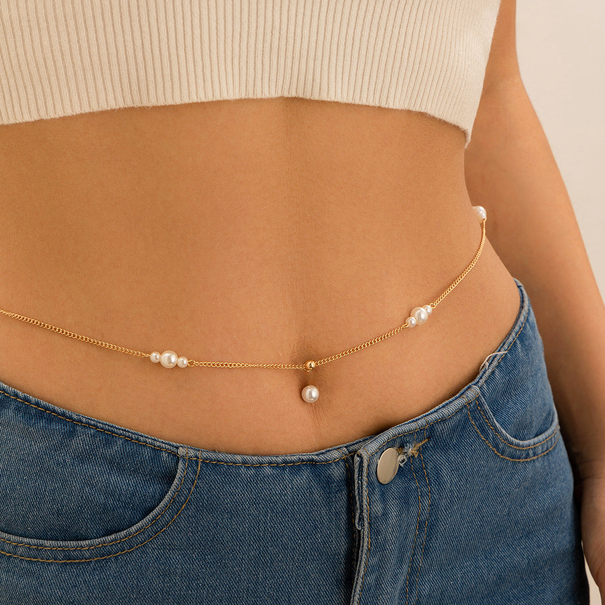 Zircon Pearl Tassel Navel Body Chain – Sexy Waist Jewelry