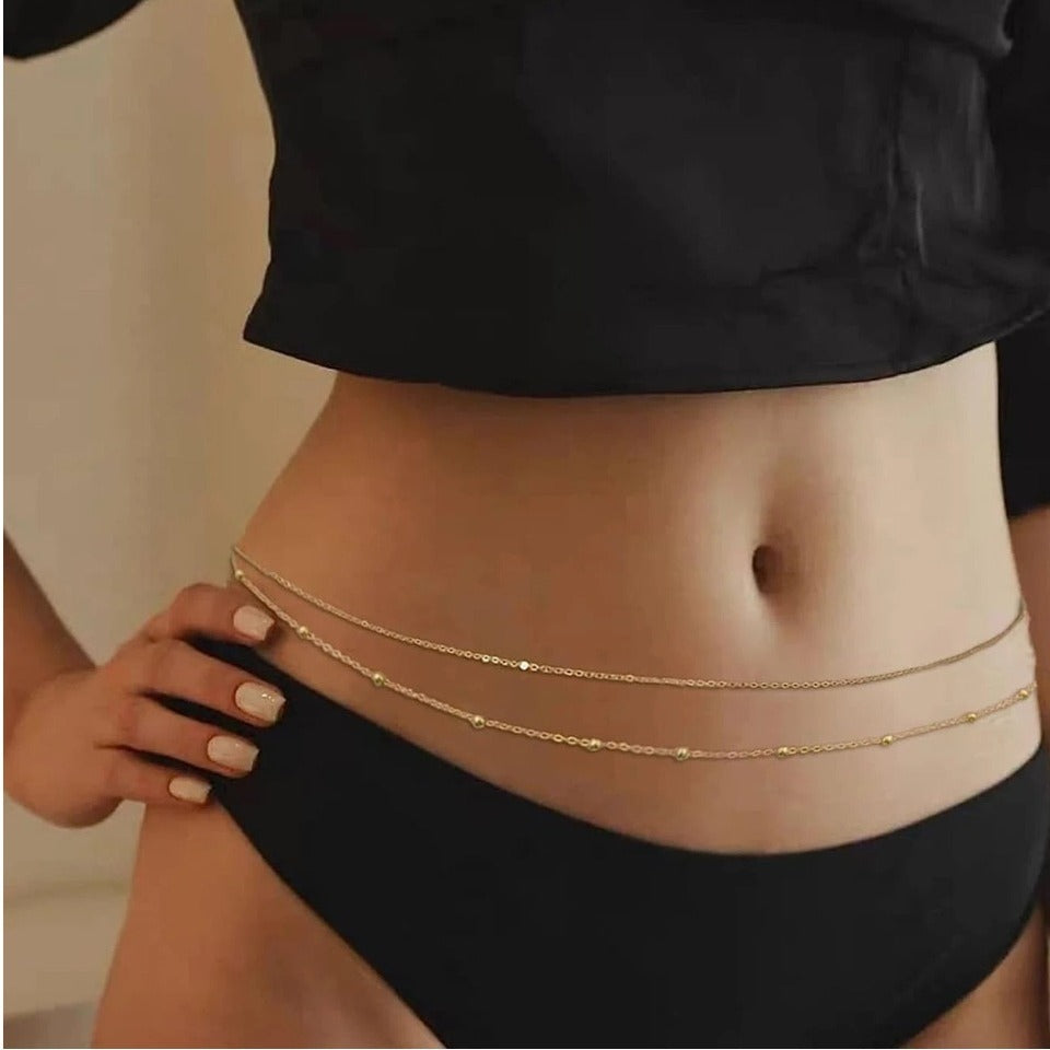 Summer Double-Layer Bead Waist Chain – Beach Body Jewelry