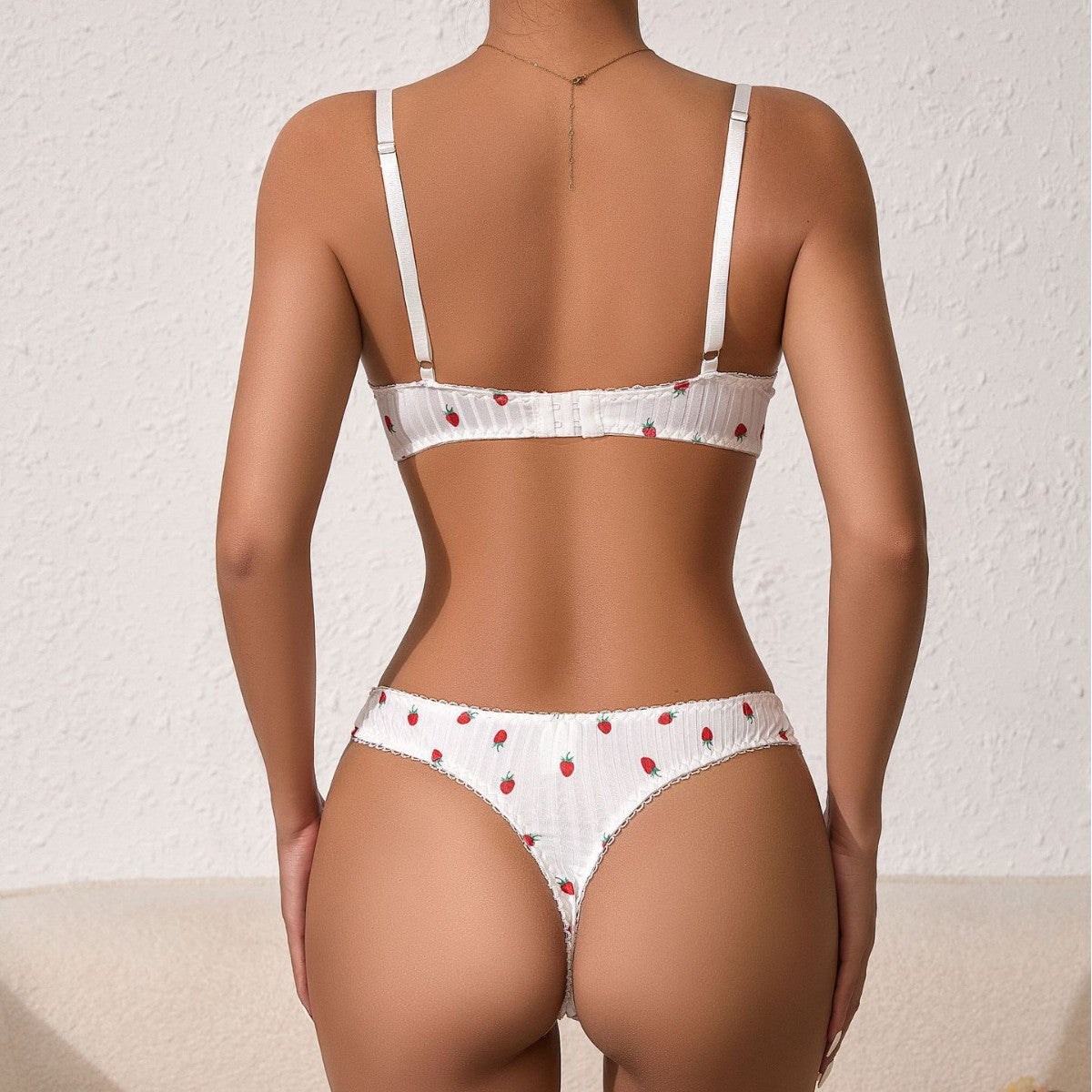 Printed Lace Push-Up Bra Set with Steel Ring & Bow