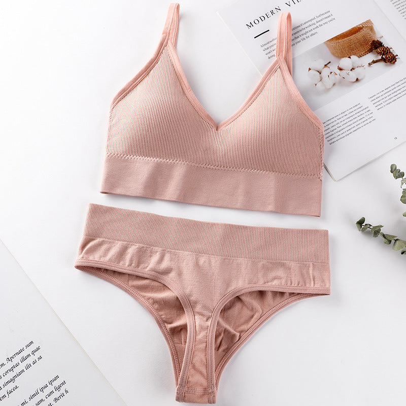 Wire-Free Deep V Backless Bra Set with Sexy Thong