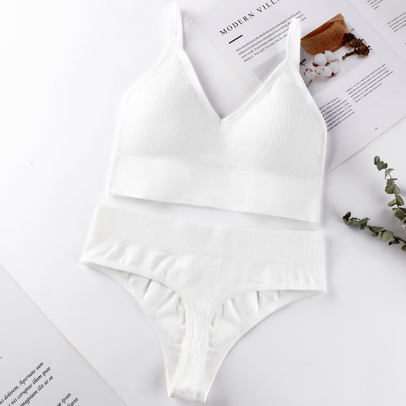 Wire-Free Deep V Backless Bra Set with Sexy Thong