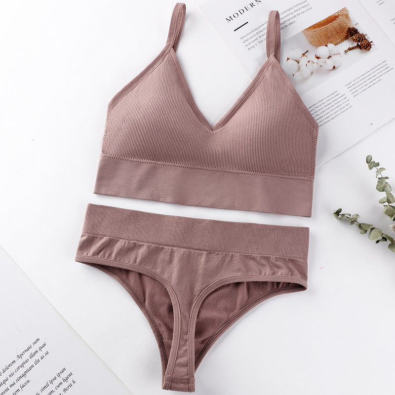 Wire-Free Deep V Backless Bra Set with Sexy Thong