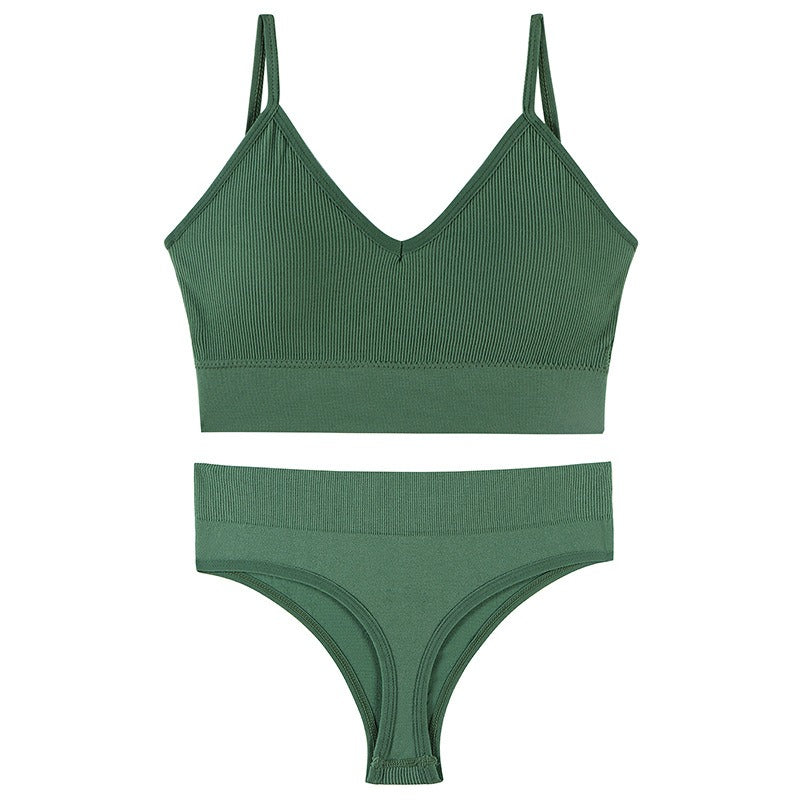 Wireless Triangle Cup Bra Set with Sexy Back Design