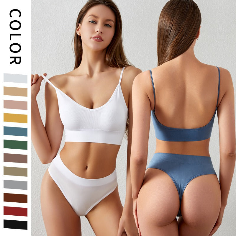 Wireless Triangle Cup Bra Set with Sexy Back Design