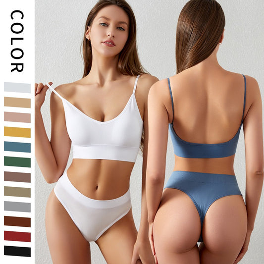 Wireless Triangle Cup Bra Set with Sexy Back Design