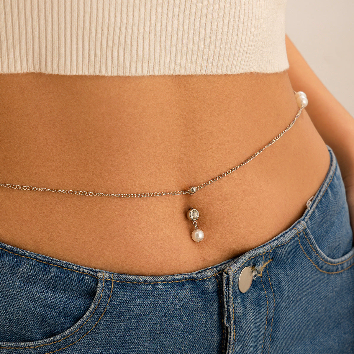 Zircon Pearl Tassel Navel Body Chain – Sexy Waist Jewelry