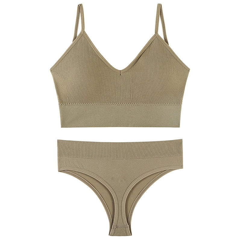 Wireless Triangle Cup Bra Set with Sexy Back Design