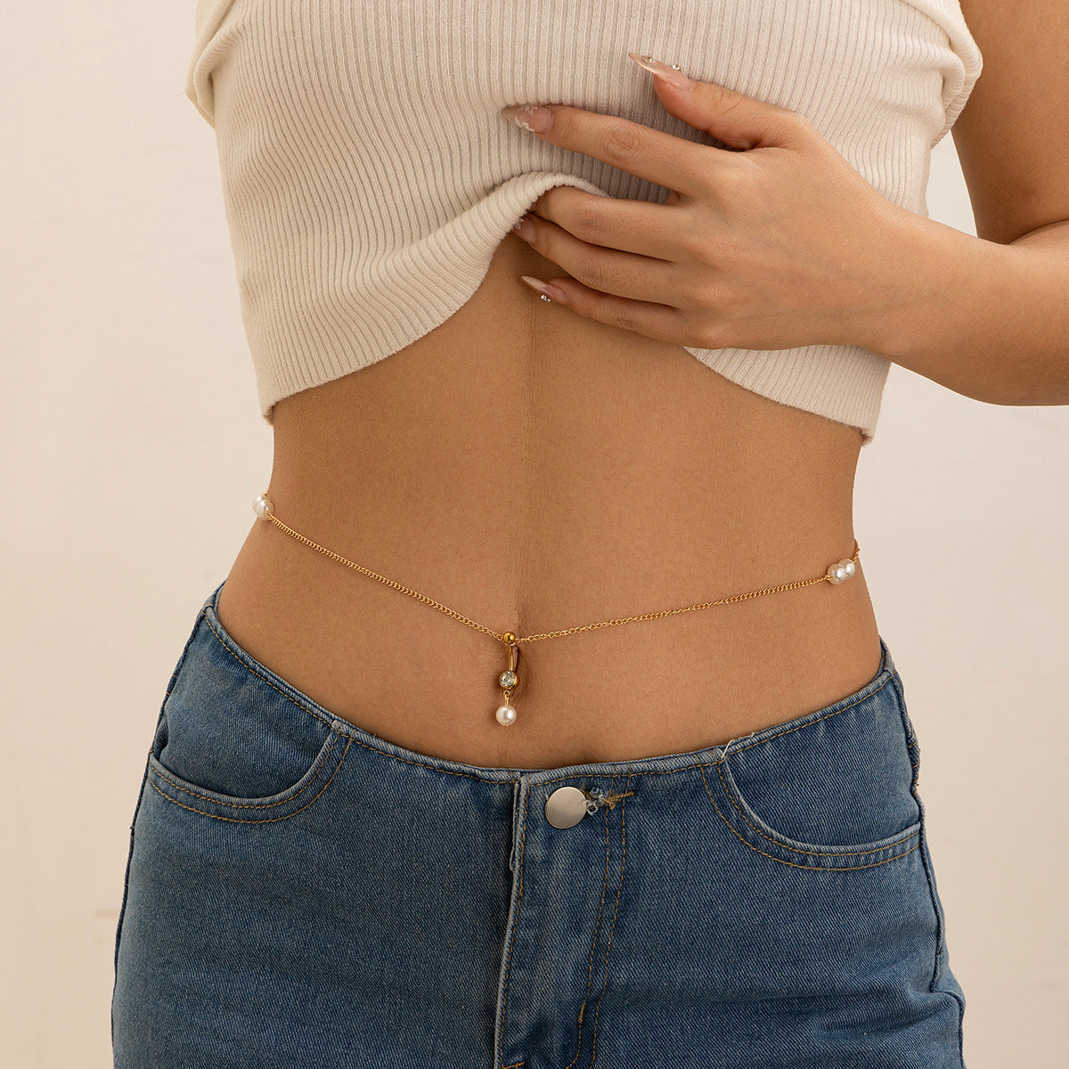 Zircon Pearl Tassel Navel Body Chain – Sexy Waist Jewelry
