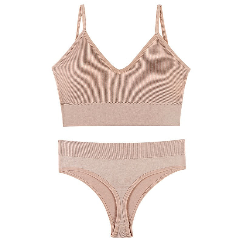 Wireless Triangle Cup Bra Set with Sexy Back Design