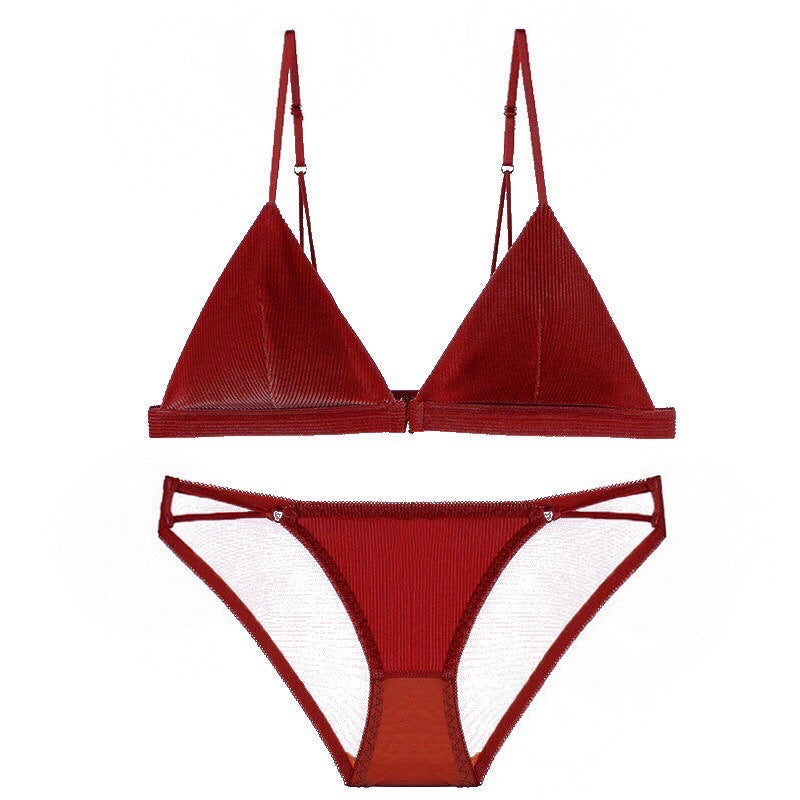 Wireless French Triangle Cup Suede Bra Set – Sexy & Breathable
