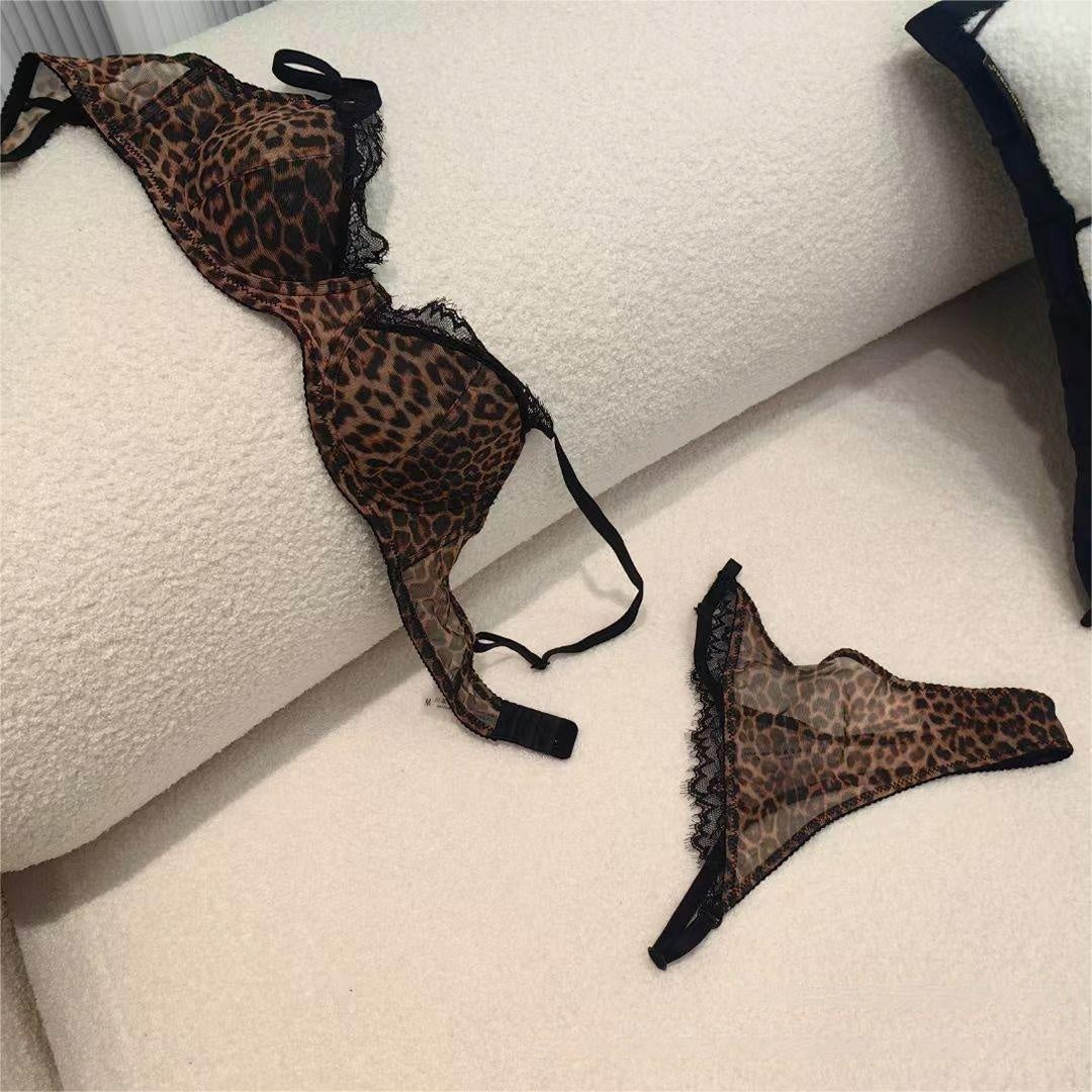 French Leopard Lace Bra Set – Sexy Minimizer for Large Bust