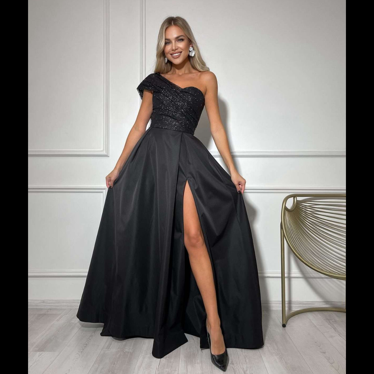 one shoulder wedding gown