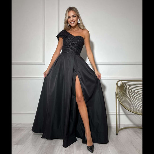 one shoulder wedding gown