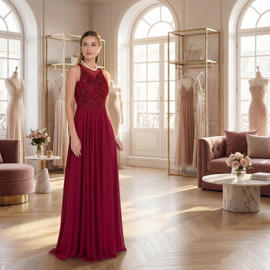 Embellished Chiffon A-Line Maxi Dress