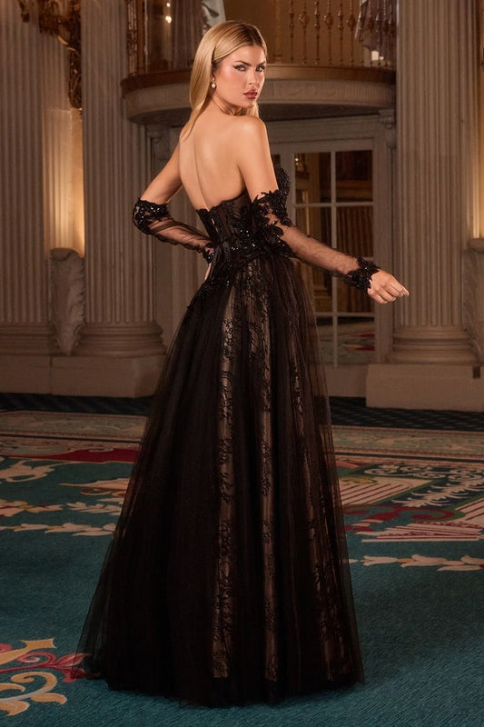 Strapless A-Line Wedding Party Dress with Removable Sleeves