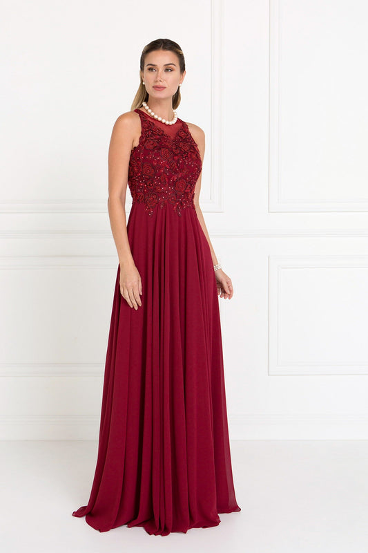 Embellished Chiffon A-Line Maxi Dress